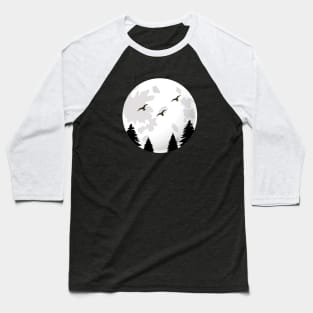 Trees and birds with moon silhouette Baseball T-Shirt